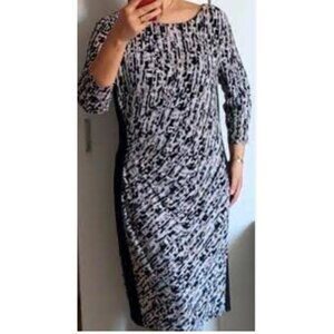 Ralph Lauren 2 Dress Brown Black Ivory Stretch Sheath 3/4 Long Sleeve Washable